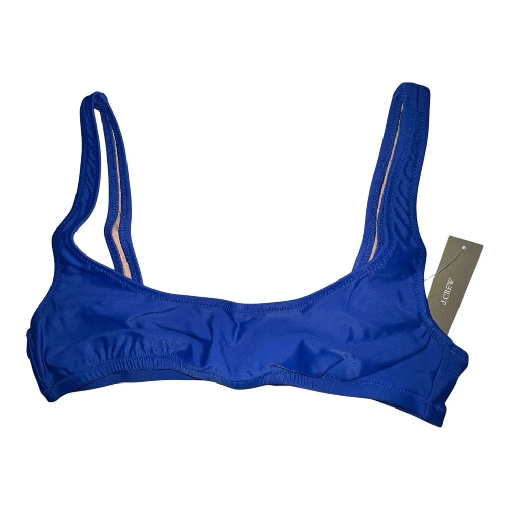 J Crew Blue Heritage Scoopneck Bikini Top Size Medium BX611 Hook Back‎ Lined New